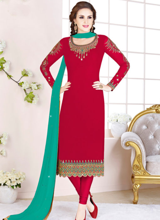 Divine Red Georgette Embroidered Work Designer Salwar Suit
