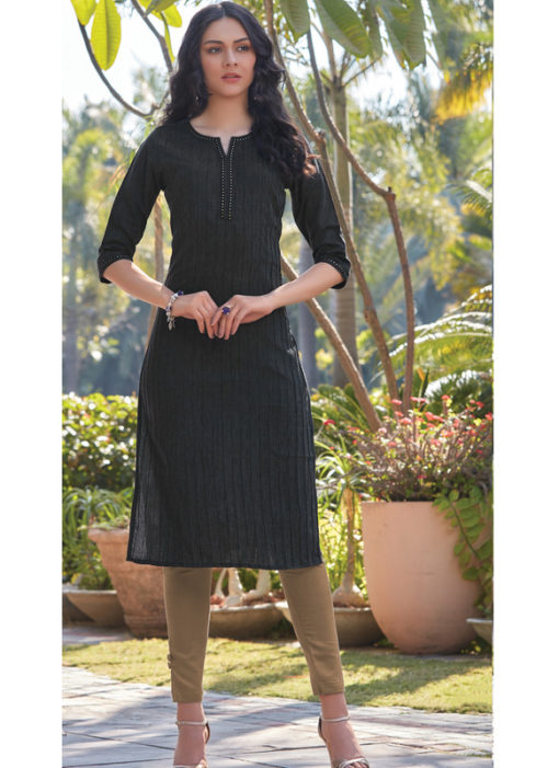 Elegant Black South Cotton Casual Wear Kurti