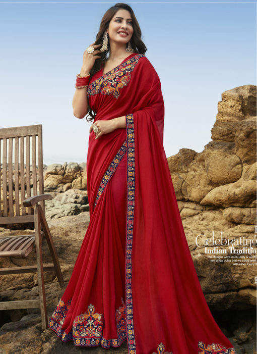 Beautiful Red Art Silk Party Wear Saree
