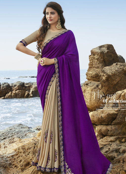 Lovely Purple And Blue Art Silk Party Wear Saree