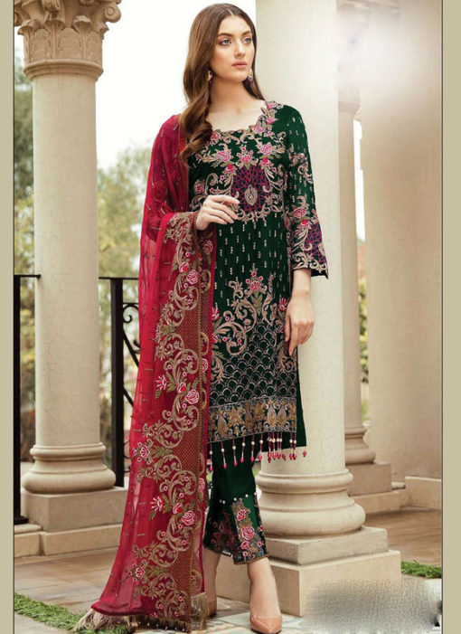Partywear Green Faux Georgette Designer Pakistani Salwar Suit