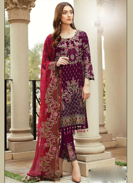 Partywear Red Faux Georgette Designer Pakistani Salwar Suit