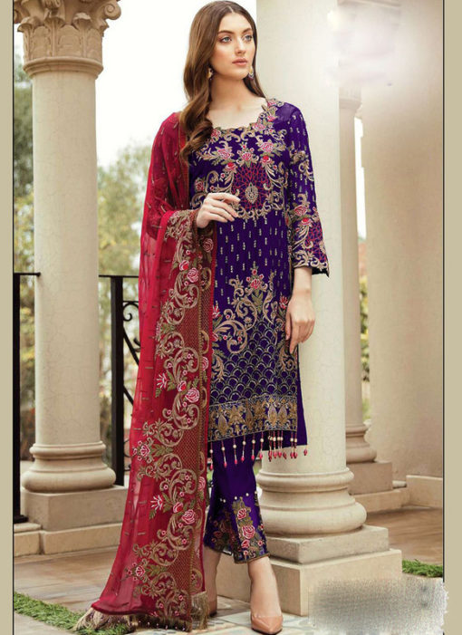 Partywear Purple Faux Georgette Designer Pakistani Salwar Suit