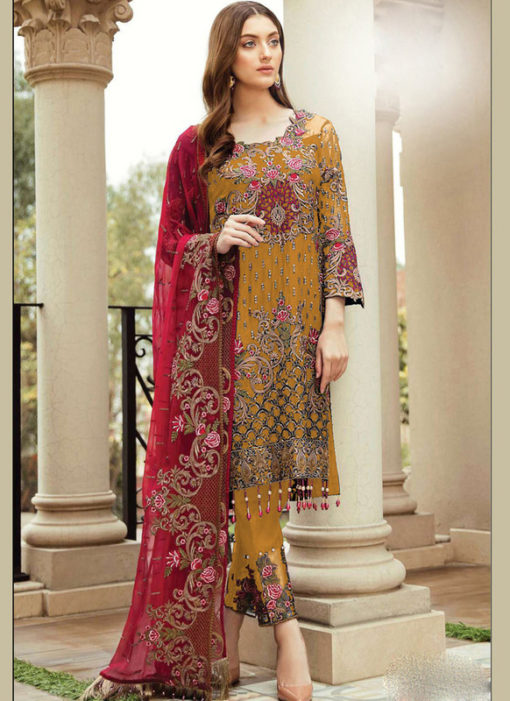 Partywear Dark Yellow  Faux Georgette Designer Pakistani Salwar Suit