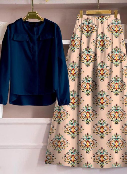 Designer Stitched Dark Blue Rayon Skirt Top