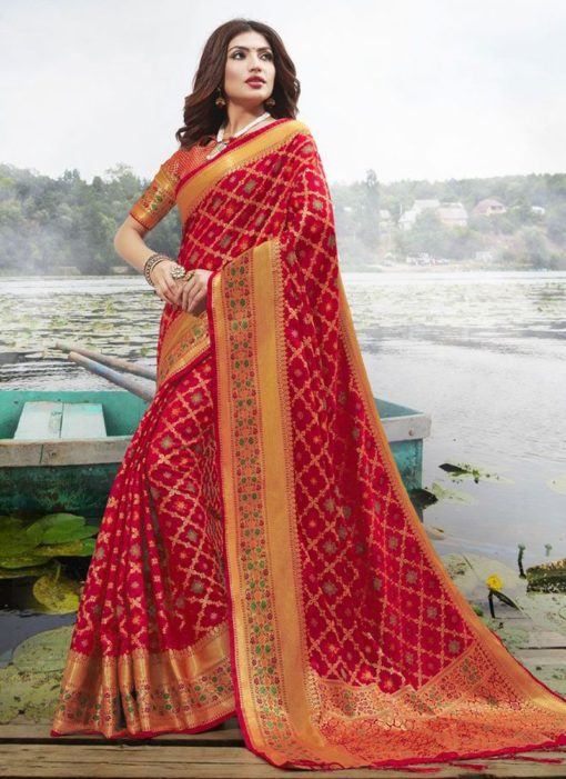 Latest Red Festive Wear Designer Jacquard Silk Saree