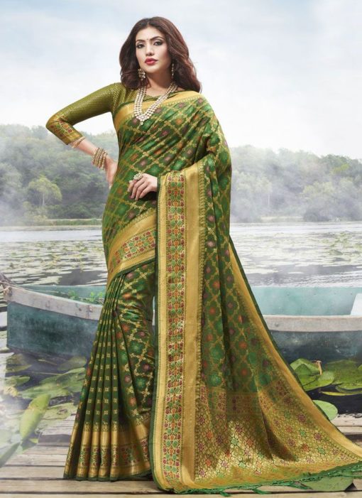 Latest Green Festive Wear Designer Jacquard Silk Saree