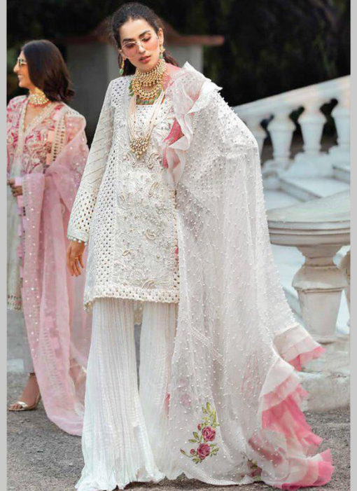 Elegant White Cambric Cotton With Embroidery Work Designer Salwar Kameez
