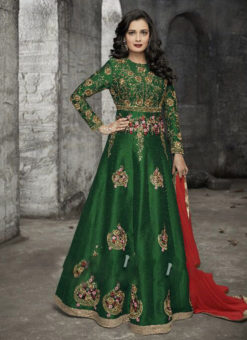 Green Silk Wedding Abaya Style Suits