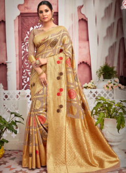 Lovely Brown Cotton Zari Weaving Traditional Saree