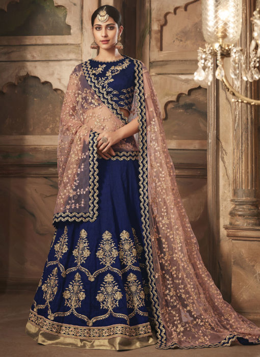 Blue Banarsi Silk Designer Wedding Wear Lehenga Choli