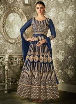 Blue Melbourne Silk Wedding Floor Length Anarkali Suit