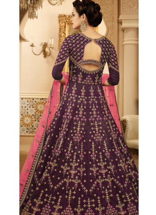 Purple Silk Bridal Floor Length Anarkali Suit