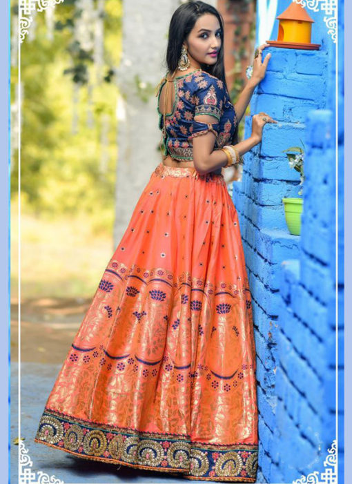 Seductive Orange Banarasi Silk Wedding Wear Designer Lehenga Choli
