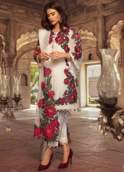 White Cotton Embroidered Work Party Wear Pakistani Suit