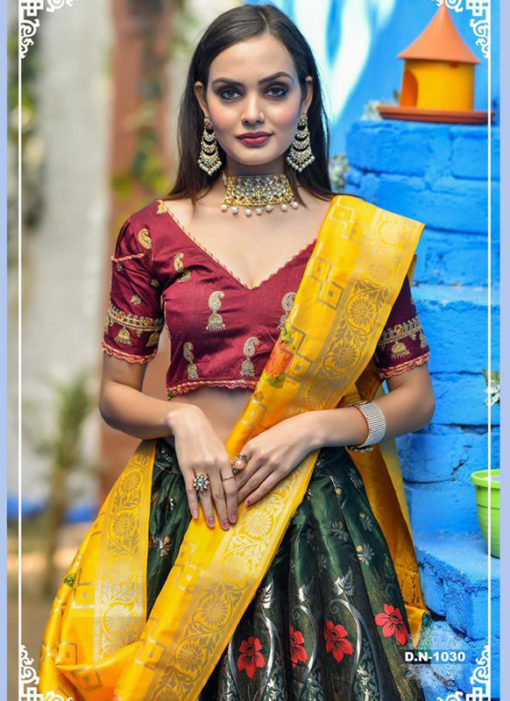 Snazzy Green Banarasi Silk Wedding Wear Designer Lehenga Choli