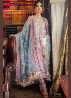 Lavender Net Embrodiered Work Party Wear Pakistani Suit