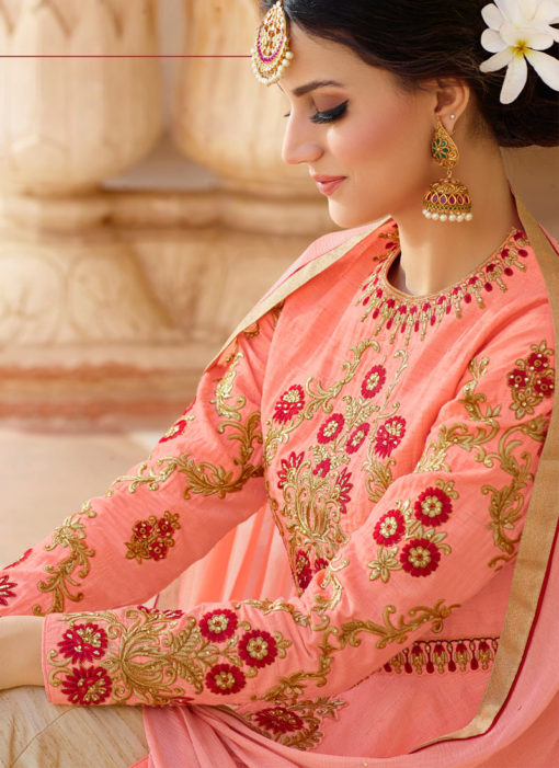 Pink Silk Embroidered Designer Skirt Kameez