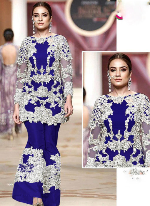 Fantastic Blue Heavy Net Embroidered Work Designer Pakistani Suit