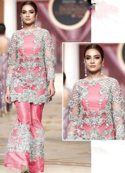 Colossal Pink Heavy Net Embroidered Work Designer Pakistani Suit