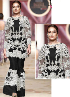 Spiffing Black Heavy Net Embroidered Work Designer Pakistani Suit