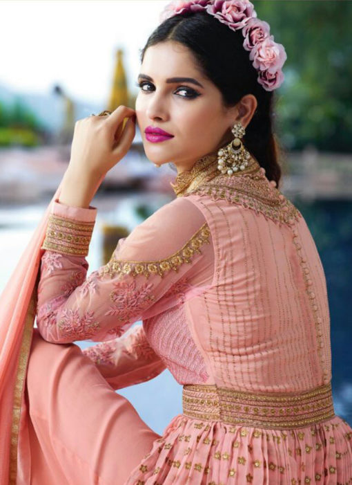 Pink Georgette Embroidered Pakistani Style Suit
