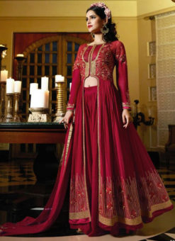 Red Georgette Embroidered Pakistani Style Suit
