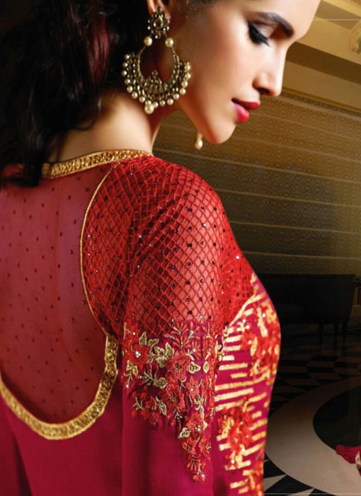 Red Georgette Embroidered Pakistani Style Suit