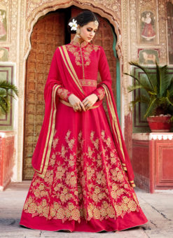 Pink Silk Embroidered Floor Length Anarkali Suit
