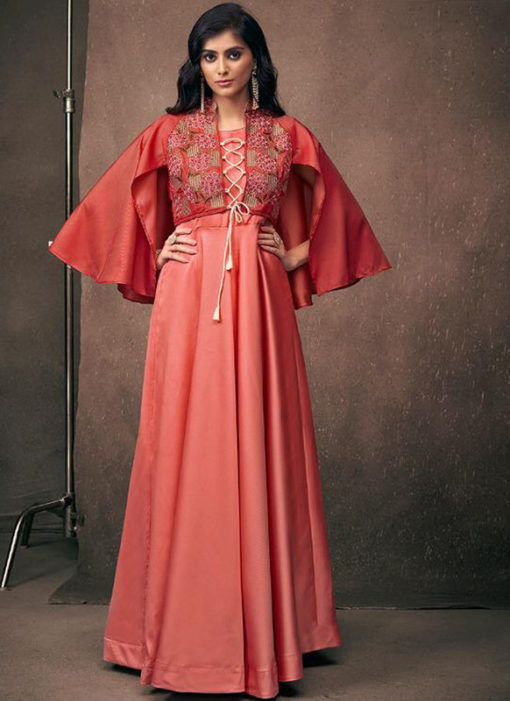 Wonderful Redish Satin Designer Wedding Gown