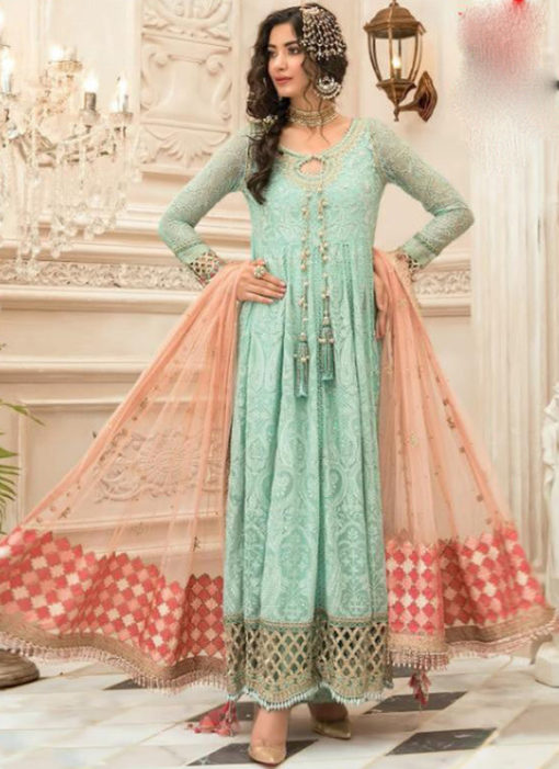 Majestic Sea Green Georgette Designer Anarkali Salwar Suit