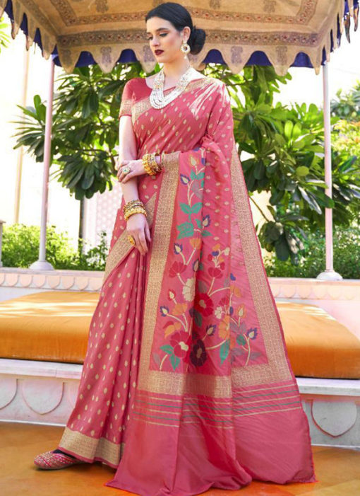 Jazzy Pink Silk Printed Traditional Saree