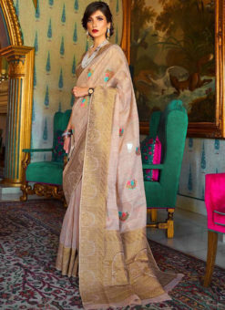 Congenial Cream Silk Designer Traditional Saree