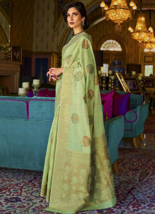 Delightful Pista Green Silk Designer Traditional Saree
