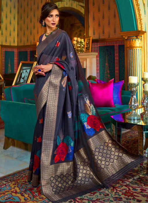 Entrancing Blue Silk Designer Traditional Saree