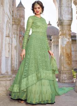 Green Net Embroidered Floor Length Anarkali Suits