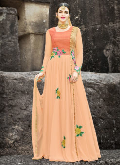 Peach Georgette Embroidered Gown Style Anarkali Suit