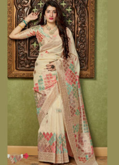 Wonderful Cream Silk Zari Weaving Designer Saree