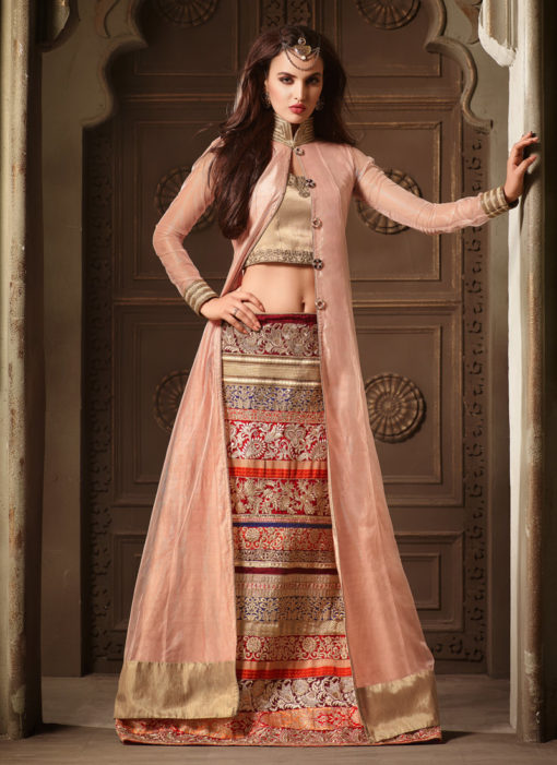 Pink Silk And Net Designer Party Wear Lehenga Style Suit