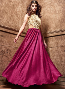 Pink And Cream Satin Designer Party Wear Gown Style Suit
