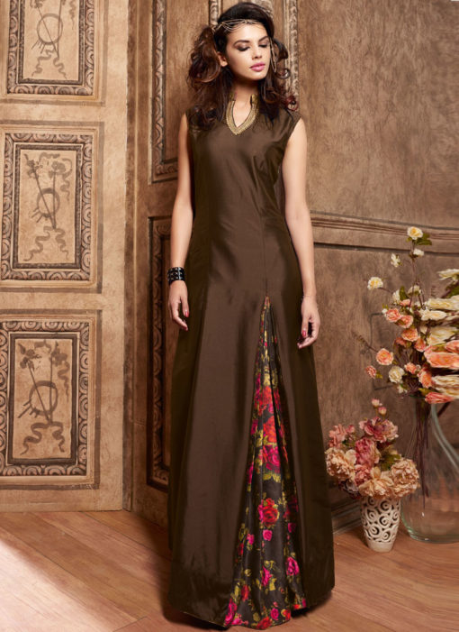 Brown Silk Designer Party Wear Embroidered Work Pakistani Suit