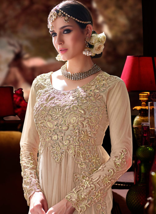 Pink Net Embroidered Work Designer Abaya Style Anarkali Salwar Suit