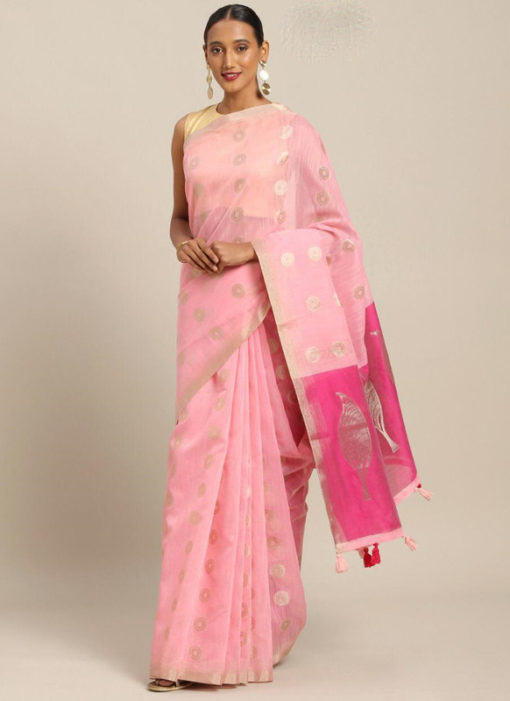 Pink Linen Party Wear Saree