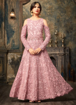Lavender Net Designer Gown Style Anarkali Salwar Kameez