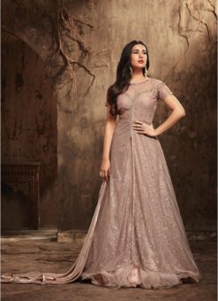 Dusty Pink Net Wedding Wear Designer Gown Style Anarkali Suit