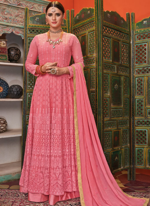 Lovely Pink Georgette Embroidered Work Designer Anarkali Suit