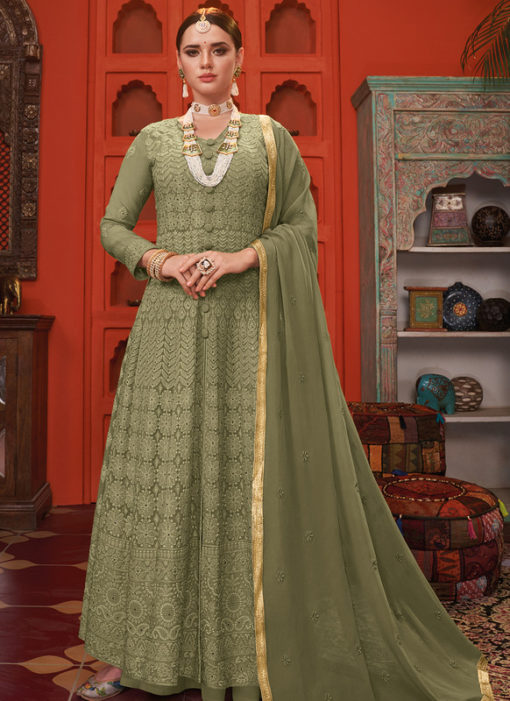 Graceful Green Georgette Embroidered Work Designer Anarkali Suit