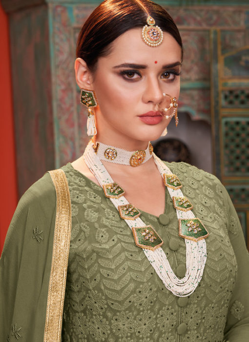 Graceful Green Georgette Embroidered Work Designer Anarkali Suit
