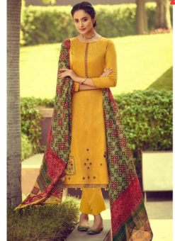 Yellow Cotton Designer Embroidered Work Salwar Kameez