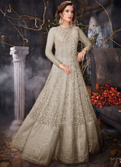 Grey Net Floor Length  Zareena Anarkali Salawr Suit